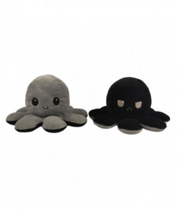 Reversible Flip Octopus Plush Soft Stuffed Toys Grey Black